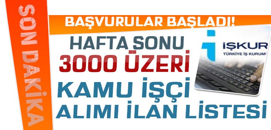 Hafta Sonu ( 8 - 9 Ekim ) İŞKUR 3000 Üzeri Kamu İşçi Alımı Listesi 38 Şehir