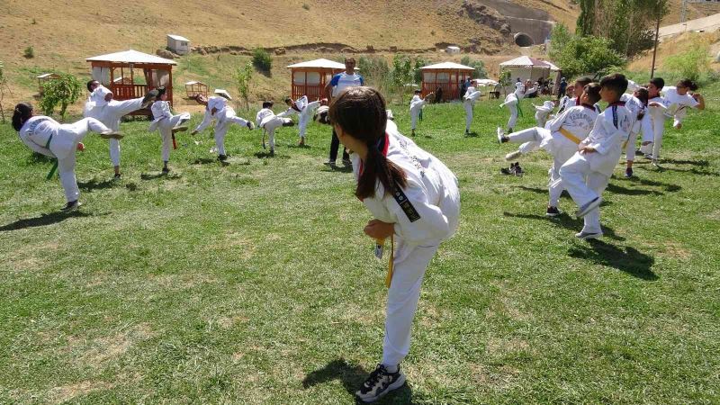 Yüksekovalı tekvandocular, piknik alanında şampiyonaya hazırlanıyor
