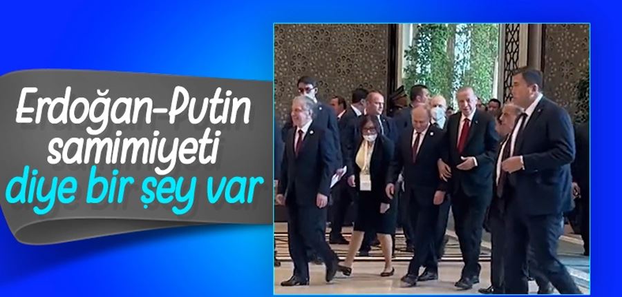 Cumhurbaşkanı Erdoğan ve Putin kol kola yürüdü