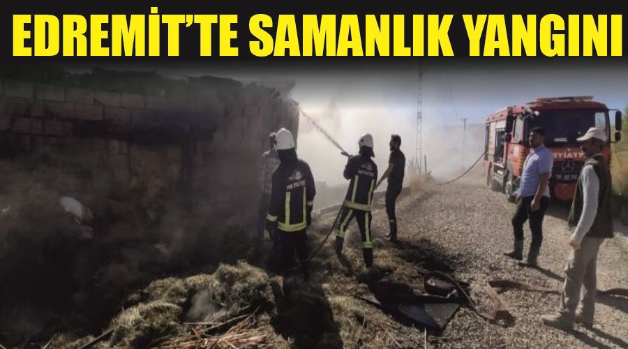 Edremit’te samanlık yangını