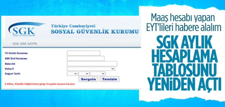 SGK, emekli maaş hesaplama tablosunu açtı
