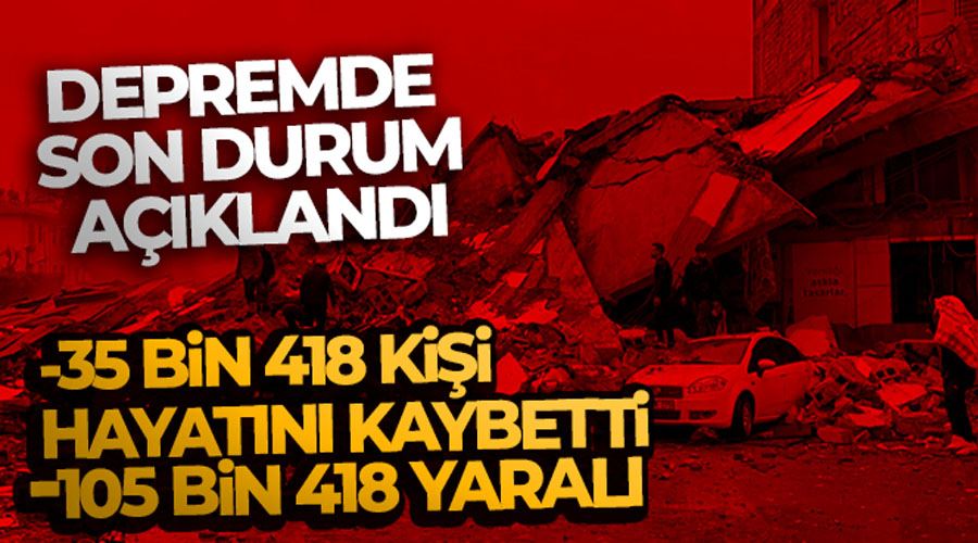 Kahramanmaraş merkezli depremde can kaybı sayısı 35 bin 418 oldu
