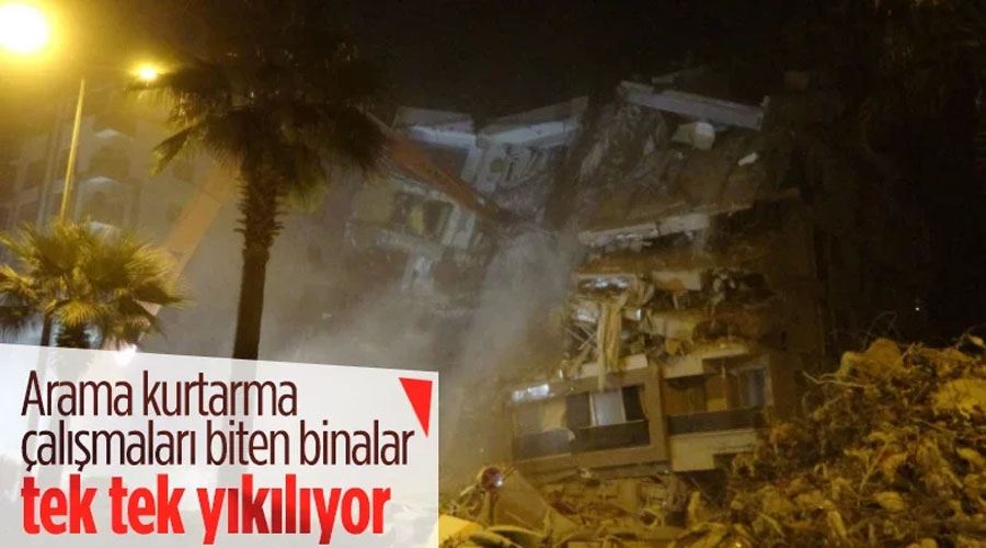 Hatay’da arama-kurtarma çalışmaları tamamlanan binalar birer birer yıkılıyor