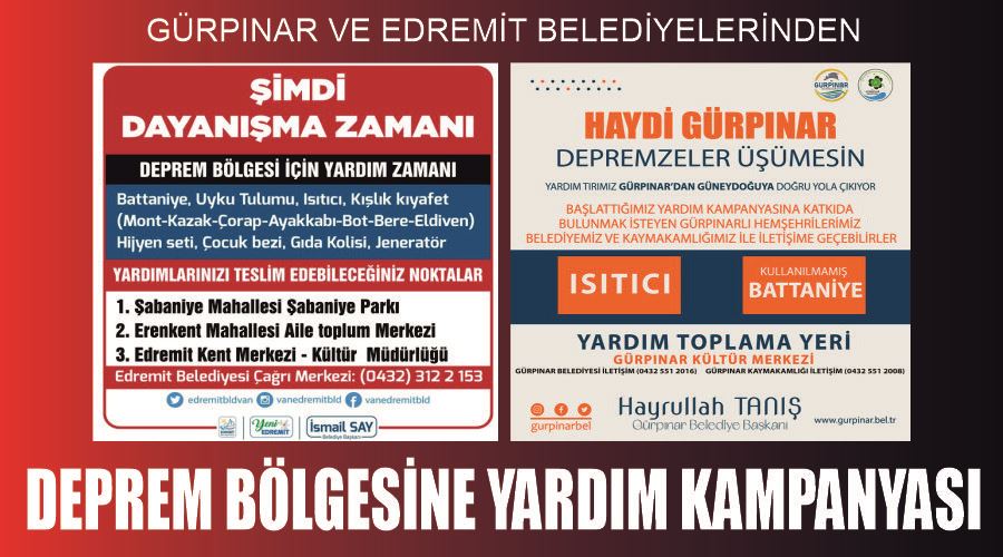 Gürpınar ve Edremit Belediyelerinden deprem bölgesine yardım kampanyası
