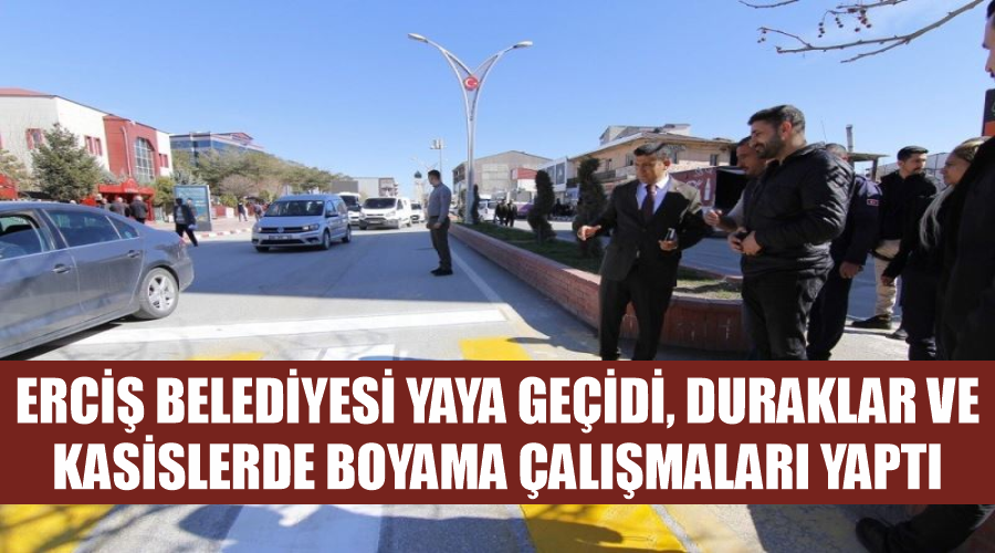 Erciş Belediyesi yaya geçidi, duraklar ve kasislerde boyama çalışmaları yaptı