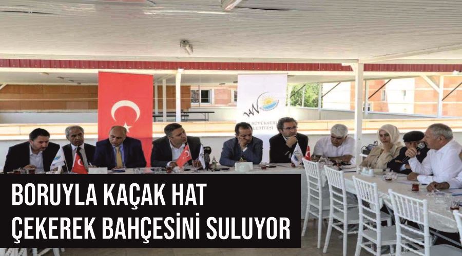 Boruyla kaçak hat çekerek bahçesini suluyor