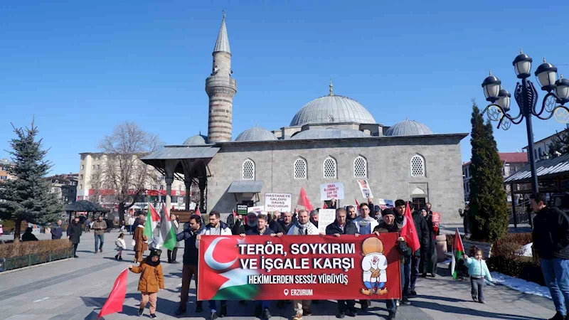 Sağlıkçılar Erzurum’da Gazze için yürüdü
