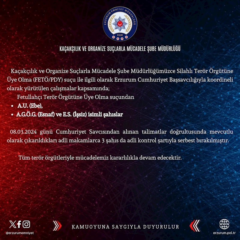 Erzurum’da FETÖ/PDY operasyonu
