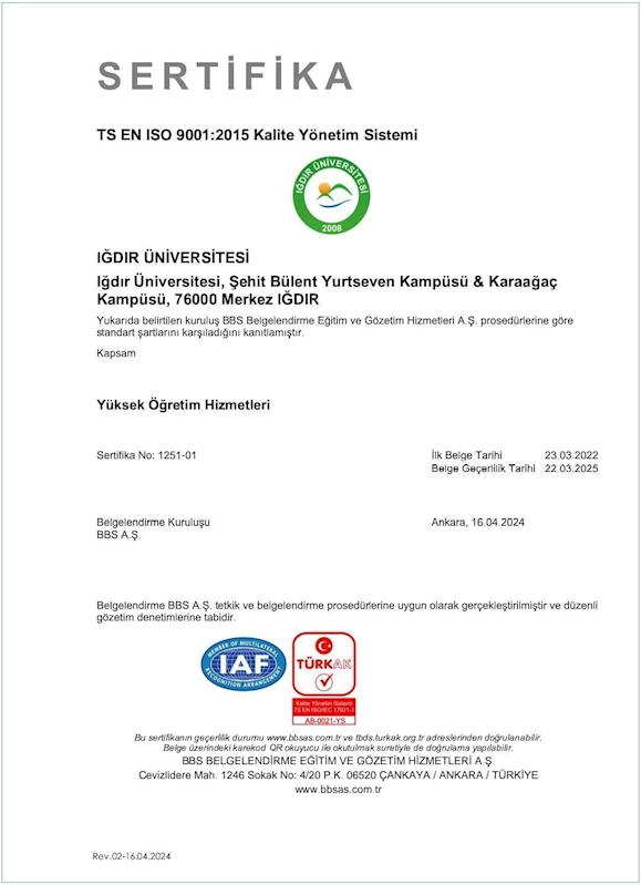 Iğdır Üniversitesinin Kalite Yönetim Sistemi bir kez daha tescillendi
