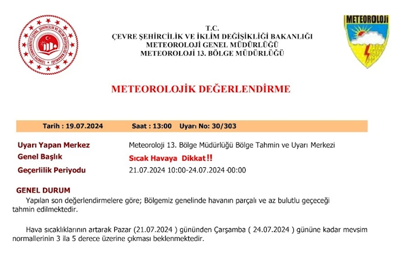 Meteorolojiden Elazığ için sıcaklık uyarısı
