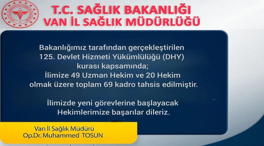 Sağlık Bakanlığı Van’a 69 Yeni Hekim Kadrosu Tahsis Etti