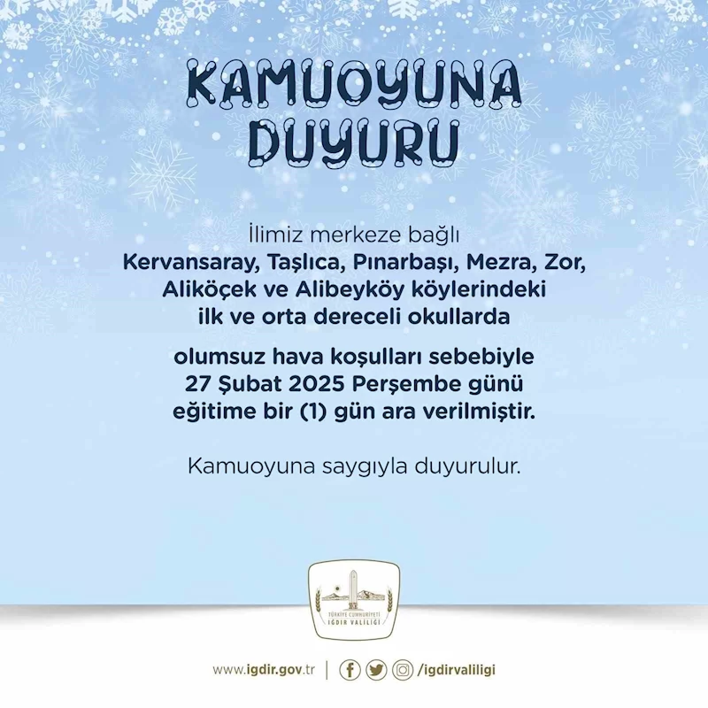 Iğdır’daki bazı köylerde eğitime kar engeli

