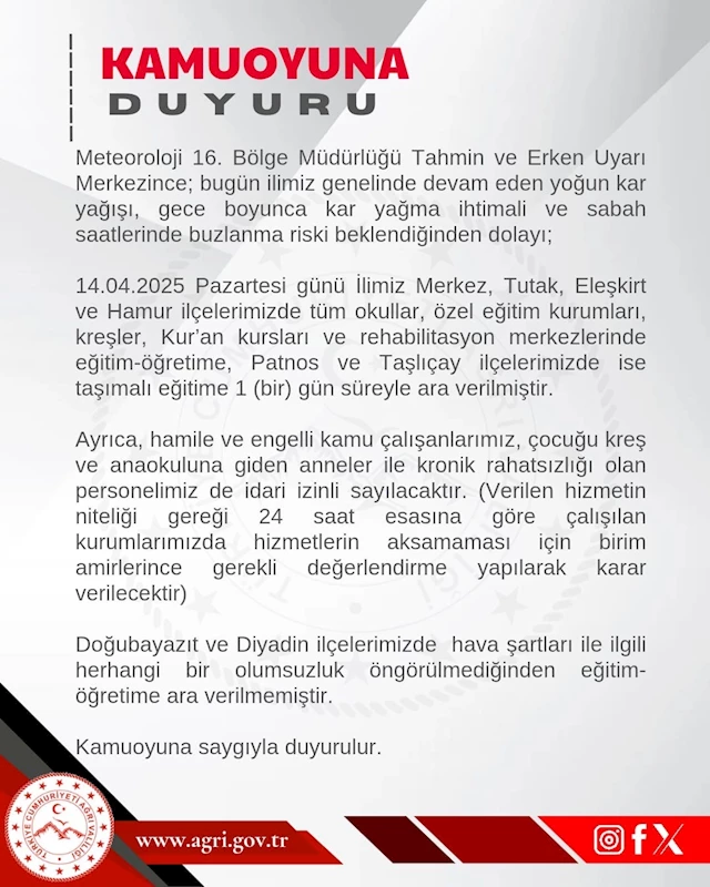 Ağrı’da eğitime ara
