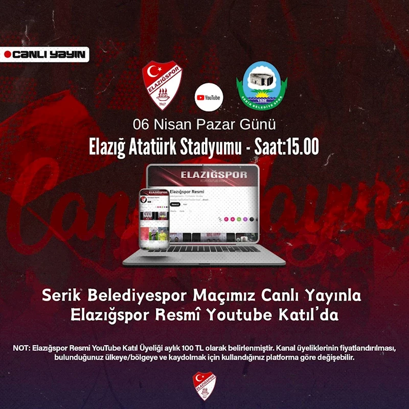 Elazığspor-Serik Belediyespor maçı canlı yayınlanacak

