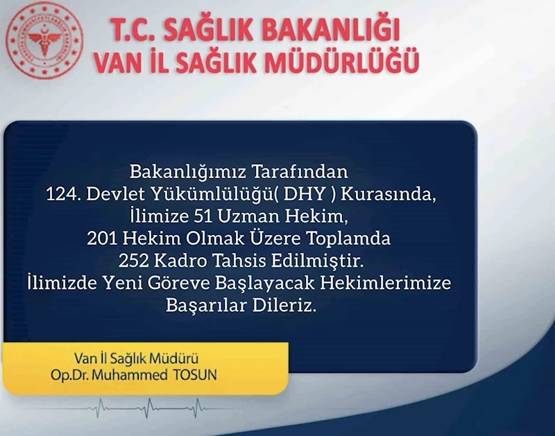 Van’a 252 yeni hekim atandı
