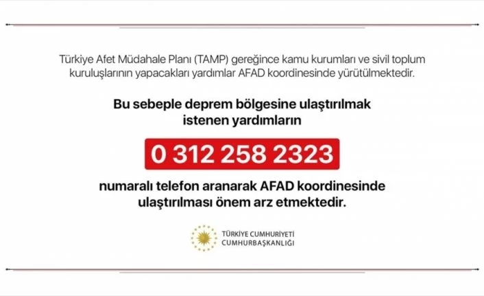 Cumhurbaşkanlığından 'deprem yardımları AFAD koordinesinde ulaştırılsın' uyarısı