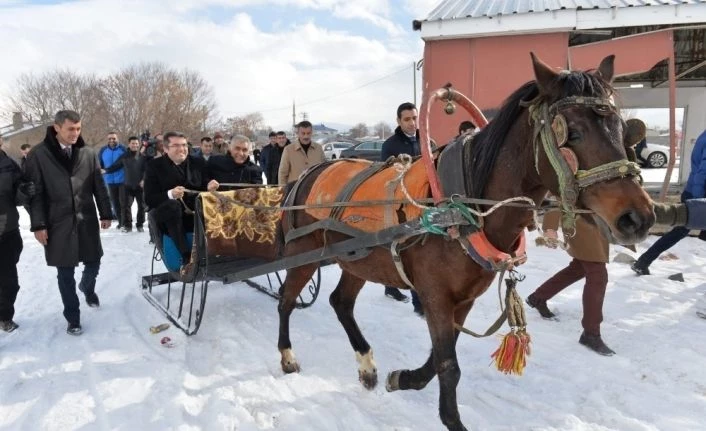 Erzurum Valisi Memiş, atlı kızağa binerek süt ve besi tesislerini inceledi