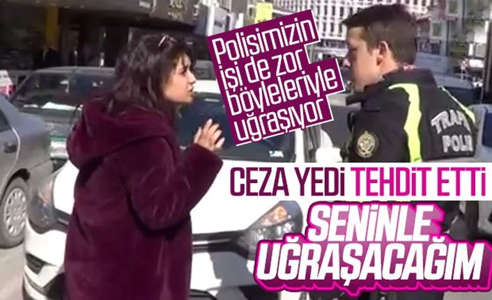 Ceza yazan polisi sürücü tehdit etti