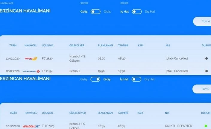 Erzincan’da hava ulaşımına kar engeli
