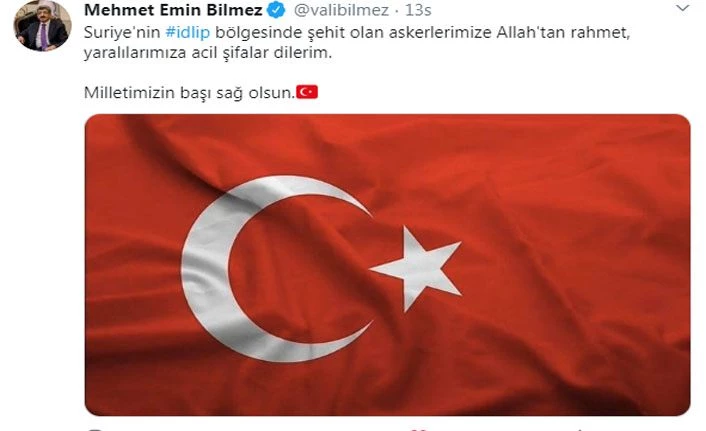 Van Valisi Bilmez’den İdlib şehitleri için taziye mesajı