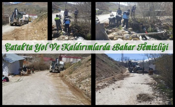 Çatak'ta yol ve kaldırımlarda bahar temizliği