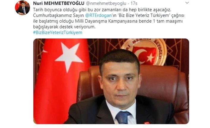 Erciş Kaymakamı Mehmetbeyoğlu’ndan 'Biz Bize Yeteriz Türkiyem' kampanyasına destek