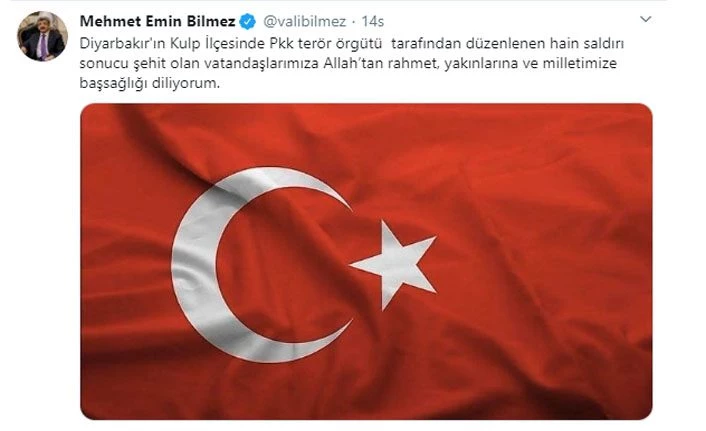 Van Valisi Bilmez Diyarbakır’da PKK’nın sivillere yönelik yaptığı alçak saldırıyı kınadı