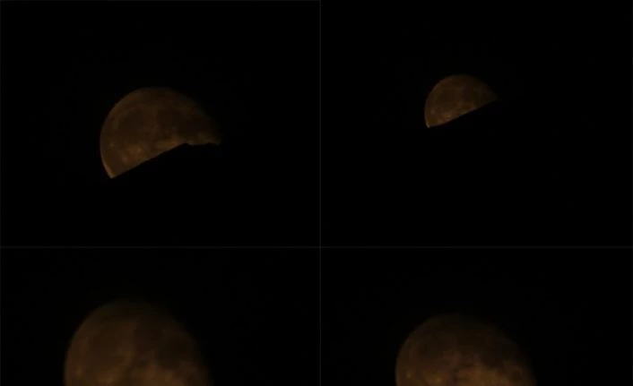 Ağrı Dağının arkasından çıkan ay, dağ ile farklı şekiller aldı