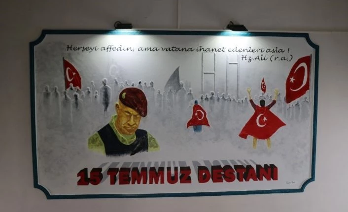 Öğretmenevi duvarına ’15 Temmuz’ rölyefi