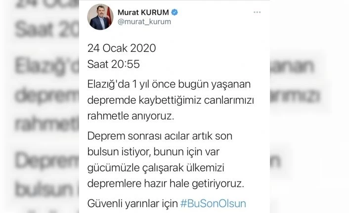 Bakanı Kurum: "Ülkemizi depremlere hazır hale getiriyoruz"