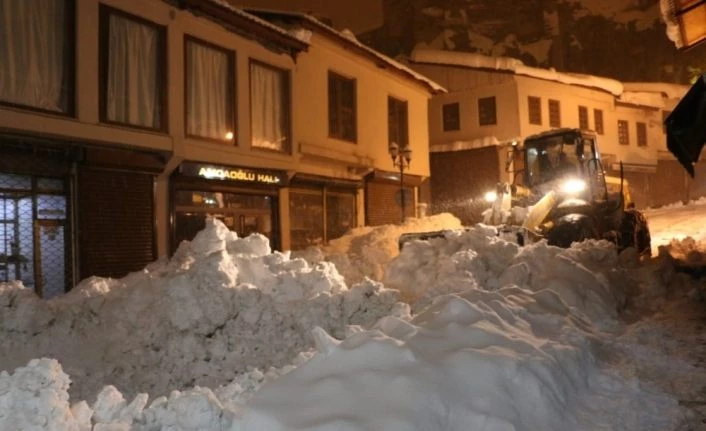 Bitlis Belediyesinin karla mücadelesi gecede devam ediyor