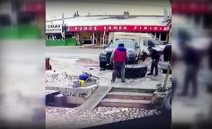 Traktör lastiğinin patlama anı kamerada