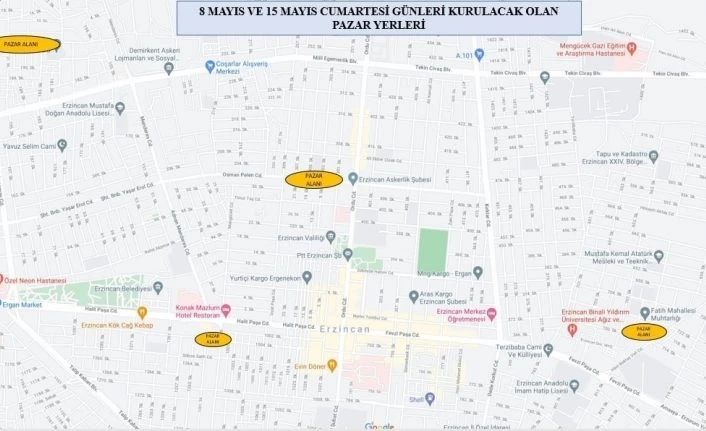 Erzincan merkezde 4 yerde pazaryeri kurulacak